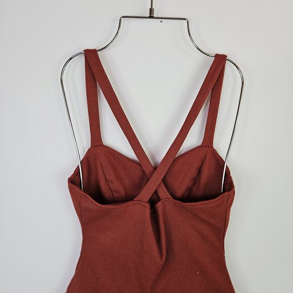 Lulus Bodysuit Medium Dusty Rose Pink Ribbed One Piece Cross Back Sleeveless - Picture 10 of 16